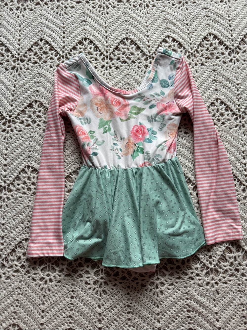 cheeky plum Pink Striped & Mint Floral Long Sleeve Leotard Dance Class 4T